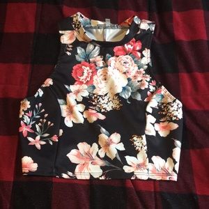 Black floral crop top with open back